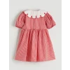 LCW Kids Kırmızı Bebe Yaka Kız Çocuk Çizgili Elbise
