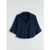 LCW Vision Lacivert Dokulu Oversize Kadın Gömlek