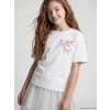 LCW Kids Ekru Payet İşlemeli Kız Çocuk Tişört
