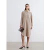 LCW EVERYDAY Bej Dokulu Yırtmaçlı Gömlek Elbise