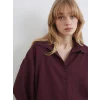 LCW Vision Bordo Çizgili Oversize Kadın Gömlek