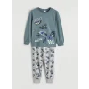 LCW Kids Mavi Baskılı Bisiklet Yaka Erkek Çocuk Pijama Takımı