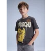 LCW Kids Antrasit Pikachu Baskılı Erkek Çocuk Tişört