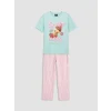 LCW Kids Turkuaz Bisiklet Yaka Baskılı Kız Çocuk Pijama Takımı