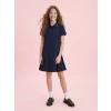 LCW Kids Lacivert Pileli Polo Yaka Kız Çocuk Elbise