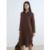 LCW EVERYDAY Kahverengi Dokulu Yırtmaçlı Gömlek Elbise