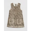 LCW Kids Bej Leopar Desenli Kız Çocuk Salopet Elbise ve Tişört