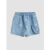 LCW baby İndigo Kız Bebek Çiçek Nakışlı Jean Şort Etek