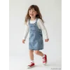 LCW Kids İndigo Fiyonk ve Taşlı Kız Çocuk Jean Salopet Elbise