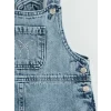LCW Kids İndigo Fiyonk ve Taşlı Kız Çocuk Jean Salopet Elbise