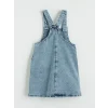 LCW Kids İndigo Fiyonk ve Taşlı Kız Çocuk Jean Salopet Elbise