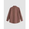 LCWAIKIKI Classic Kahverengi Fular Yakalı Çizgili Kadın Gömlek Tunik