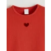 LCW Kids Kırmızı Kalp Detaylı Kız Çocuk Fitilli Tişört