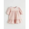 LCW baby Pembe Nakışlı Bisiklet Yaka Balon Kollu Kız Bebek Elbise