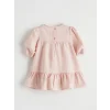 LCW baby Pembe Nakışlı Bisiklet Yaka Balon Kollu Kız Bebek Elbise