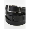 LCW ACCESSORIES Siyah Deri Görünümlü Erkek Kemer 2li