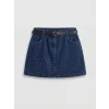 LCW Kids İndigo Kız Çocuk Taşlı Jean Etek ve Kemer