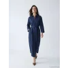 LCW Modest Lacivert Kuşaklı Keten Karışımlı Gömlek Elbise