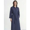 LCW Modest Lacivert Kuşaklı Keten Karışımlı Gömlek Elbise