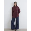 LCW Modest Bordo Beli Kuşaklı Oversize Kadın Gömlek Tunik
