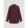LCW Modest Bordo Beli Kuşaklı Oversize Kadın Gömlek Tunik