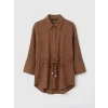LCWAIKIKI Classic Kahverengi Bağlamalı Dokulu Kadın Müslin Gömlek