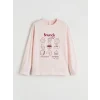 LCW Kids Pembe Baskılı Bisiklet Yaka Kız Çocuk Pijama Takım