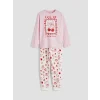 LCW Kids Pembe Bisiklet Yaka Baskılı Kız Çocuk Pijama Takım