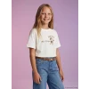 LCW Kids Ekru Baskılı Kız Çocuk Tişört