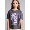 Defacto H3842A8AR58 Antrasit Kpop - Demon Hunters Relax Fıt Tişört Kız Çocuk