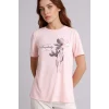 Defacto H1461AXPN127 Pembe Relax Fıt Bisiklet Yaka Çiçekli Kısa Kollu Tişört