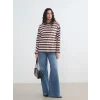 LCW Modest Kahverengi Polo Yaka Çizgili Kadın Sweatshirt Tunik