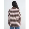 LCW Modest Kahverengi Polo Yaka Çizgili Kadın Sweatshirt Tunik