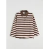 LCW Modest Kahverengi Polo Yaka Çizgili Kadın Sweatshirt Tunik