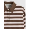 LCW Modest Kahverengi Polo Yaka Çizgili Kadın Sweatshirt Tunik