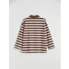 LCW Modest Kahverengi Polo Yaka Çizgili Kadın Sweatshirt Tunik
