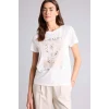 Defacto H2032AXER105 Ekru Bisiklet Yaka Çiçekli Kısa Kollu Tişört