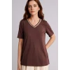 Defacto F2770AXBN320 Kahve Regular Fıt V Yaka Kısa Kollu Tişört