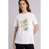Defacto H1451AXER105 Ekru Regular Fıt Bisiklet Yaka Çiçekli Kısa Kollu Tişört