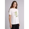 Defacto H1451AXER105 Ekru Regular Fıt Bisiklet Yaka Çiçekli Kısa Kollu Tişört