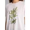 Defacto H1451AXER105 Ekru Regular Fıt Bisiklet Yaka Çiçekli Kısa Kollu Tişört