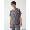 LCW Kids Gri Bisiklet Yaka Baskılı Erkek Çocuk Tişört