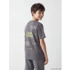 LCW Kids Gri Bisiklet Yaka Baskılı Erkek Çocuk Tişört