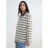 LCW Modest Mavi Polo Yaka Çizgili Kadın Sweatshirt Tunik