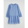 LCW Kids Mavi Bisiklet Yaka Fisto Detaylı Kız Çocuk Poplin Elbise