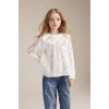 Defacto G7746A8ER105 Ekru Çiçek İşlemeli Müslin Bluz Kız Çocuk