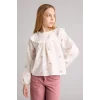 Defacto G7746A8ER105 Ekru Çiçek İşlemeli Müslin Bluz Kız Çocuk