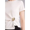 Defacto G9551AXER105 Ekru Slım Fıt Aksesuar Detaylı Ribana Tişört