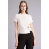 Defacto G9551AXER105 Ekru Slım Fıt Aksesuar Detaylı Ribana Tişört