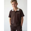 LCW Kids Kahverengi Polo Yaka Nakışlı Erkek Çocuk Tişört